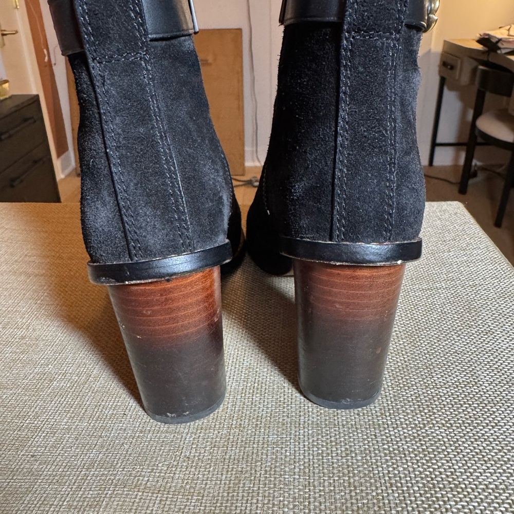Coach Black Suede Ankle Boots with Gold Accent - Picture 4 of 4